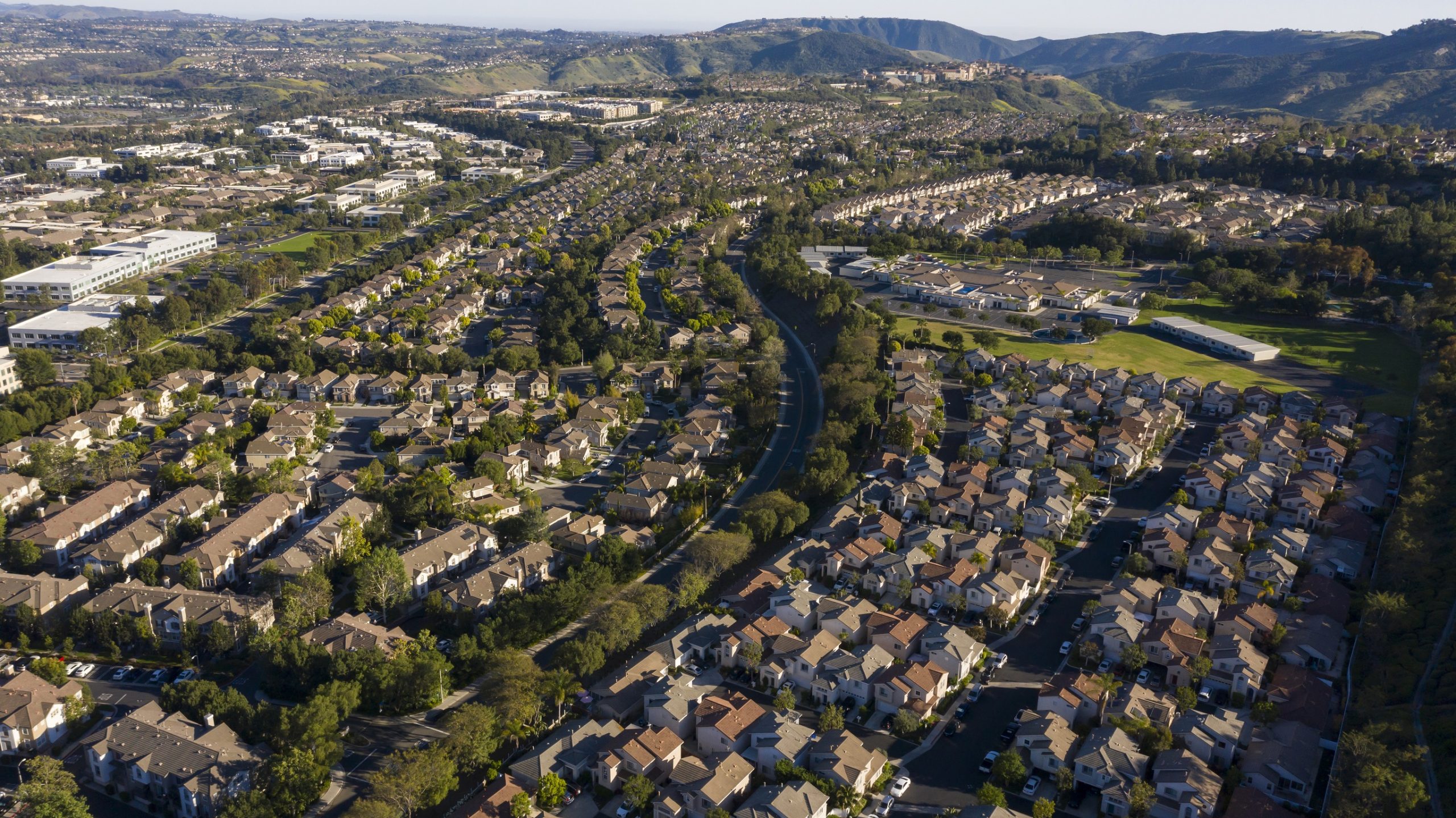 Aerial view of suburban housing tracts in Aliso Viejo, California.