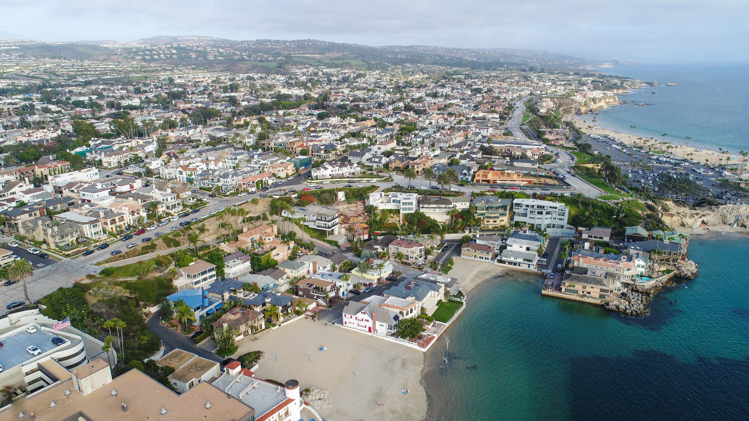 An aerial view of gorgeous Orange County in Southern California on a summer afternoon.