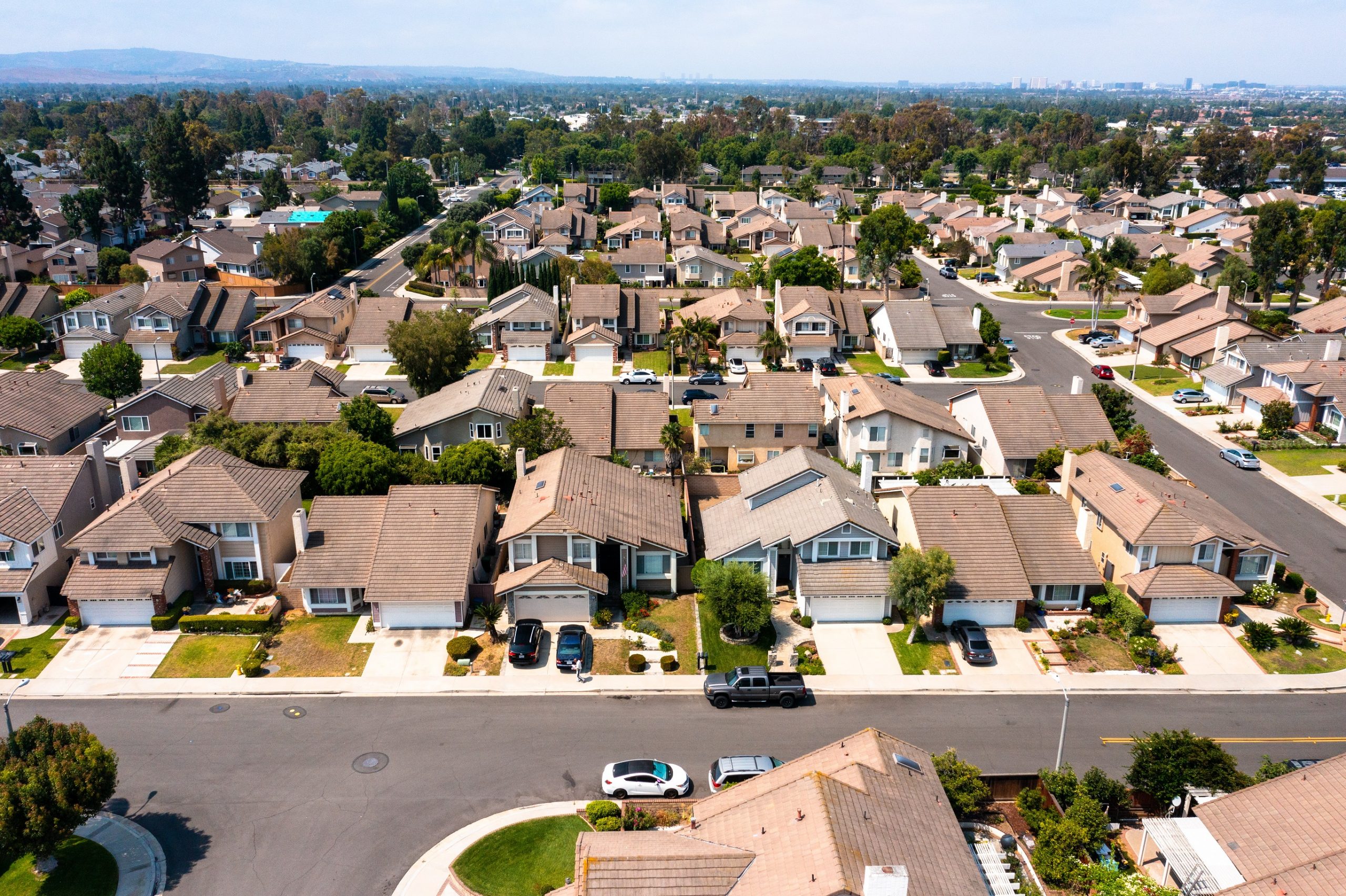 California suburbs in South Orange County from a drone point of view.